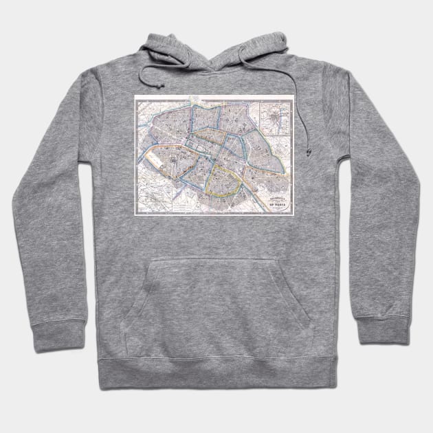 Vintage Map of Paris (1865) Hoodie by Bravuramedia